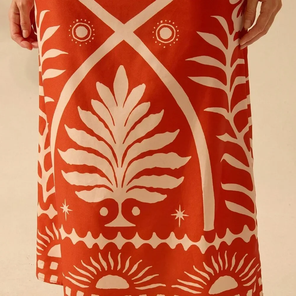 Orange Boho Women's Coconut Print Cropped Cami Top And Fitted Maxi Skirt Set - Picture 5 of 7